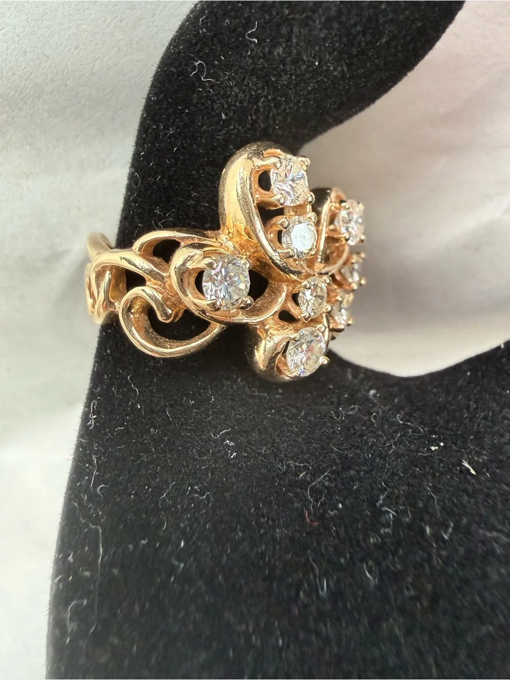Gold Floral Cluster Ring with 8 Diamonds - Women's Gold Ring - Picture 4 of 6